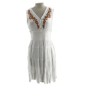 J Gee Dress Tiered Embroidered Midi Dress Women's LP White Sleeveless Boho Gauze